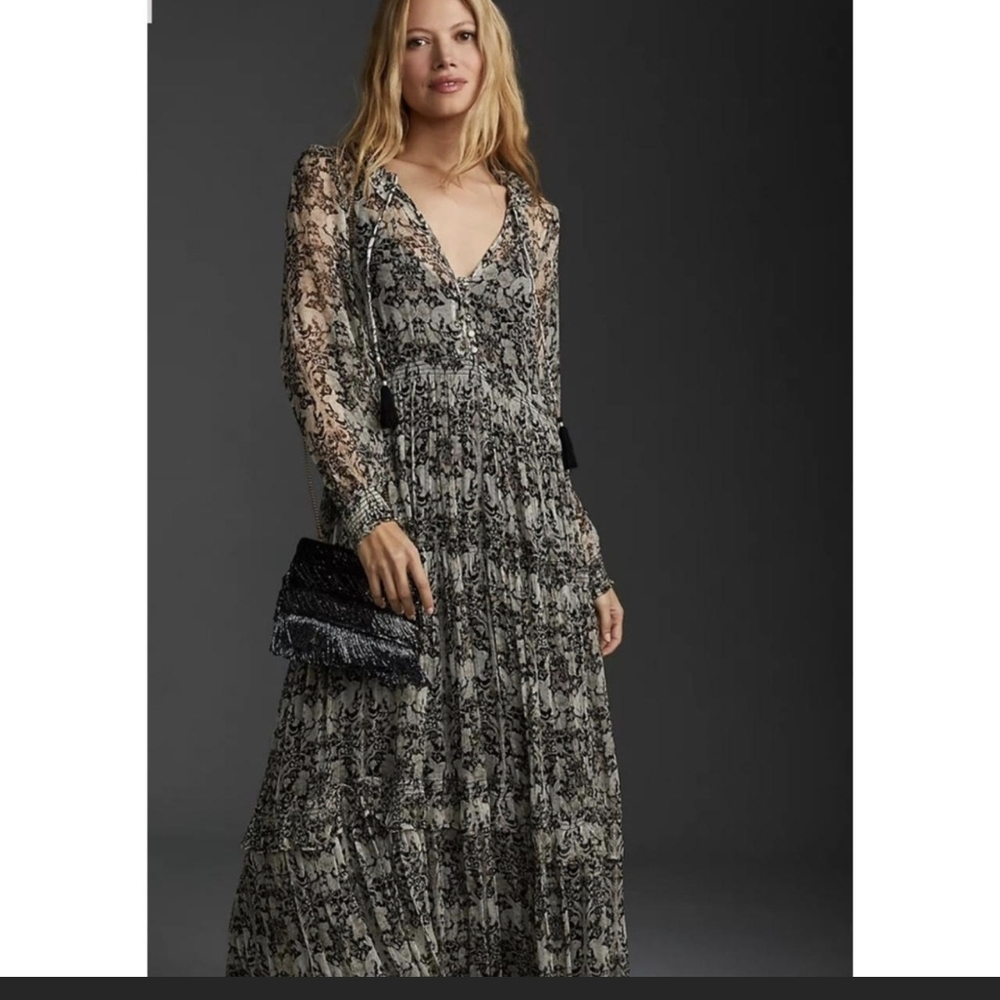 Anthropologie Black and Cream Long Sleeve Dress
